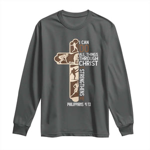 Christian Football Player Gift Long Sleeve Shirt God Gives Me Strength TS12 Dark Heather Print Your Wear
