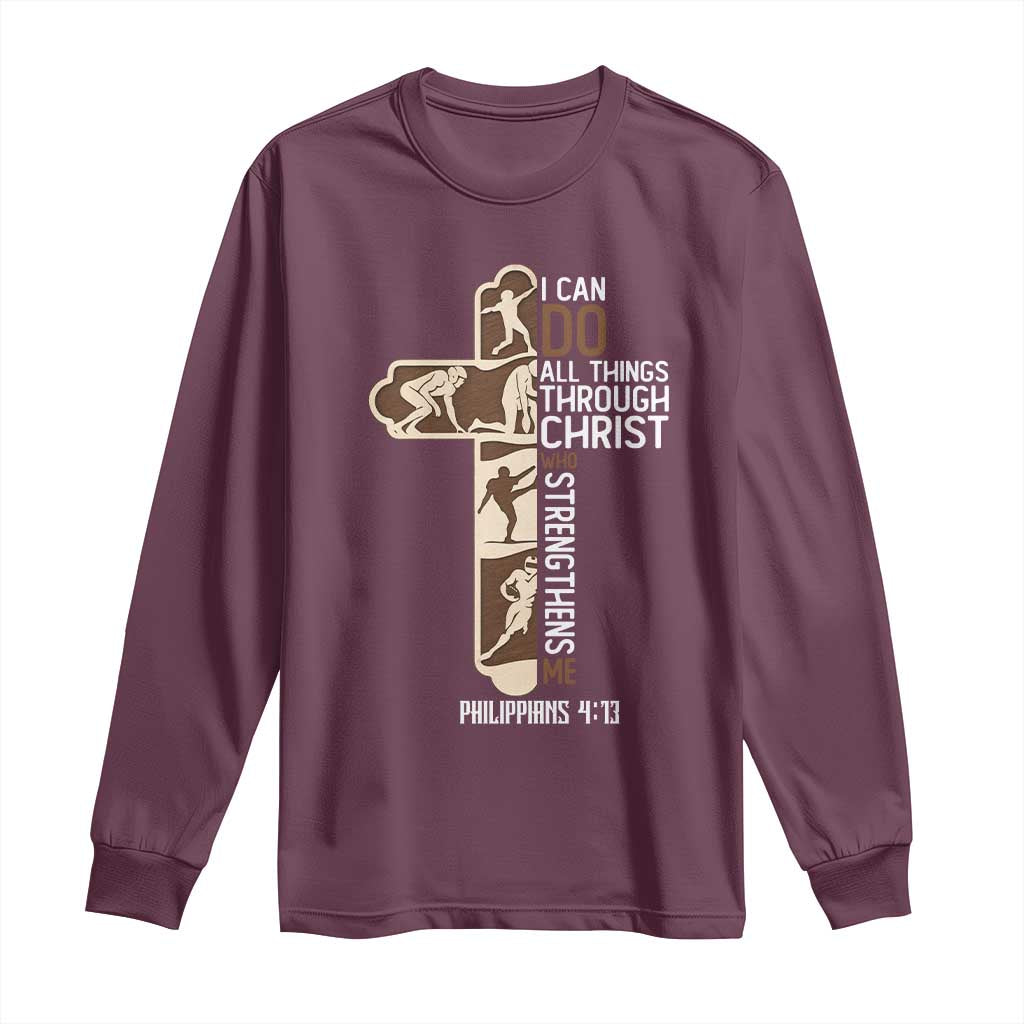 Christian Football Player Gift Long Sleeve Shirt God Gives Me Strength TS12 Maroon Print Your Wear