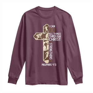 Christian Football Player Gift Long Sleeve Shirt God Gives Me Strength TS12 Maroon Print Your Wear