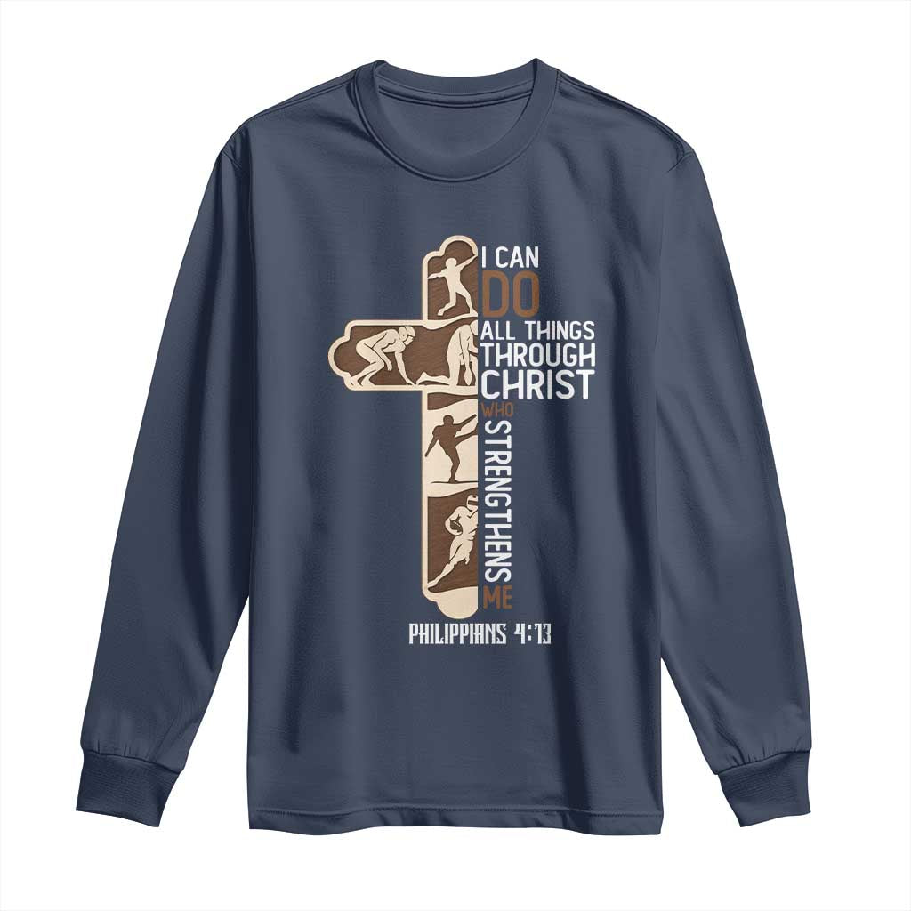 Christian Football Player Gift Long Sleeve Shirt God Gives Me Strength TS12 Navy Print Your Wear