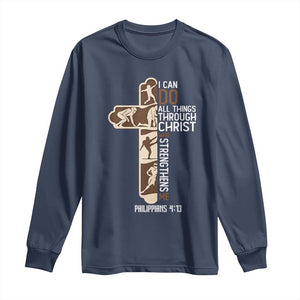 Christian Football Player Gift Long Sleeve Shirt God Gives Me Strength TS12 Navy Print Your Wear