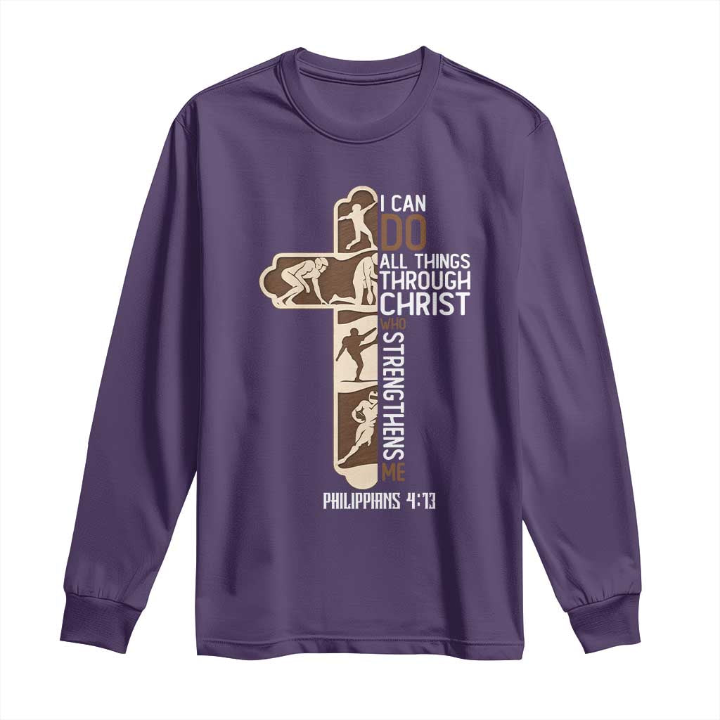 Christian Football Player Gift Long Sleeve Shirt God Gives Me Strength TS12 Purple Print Your Wear