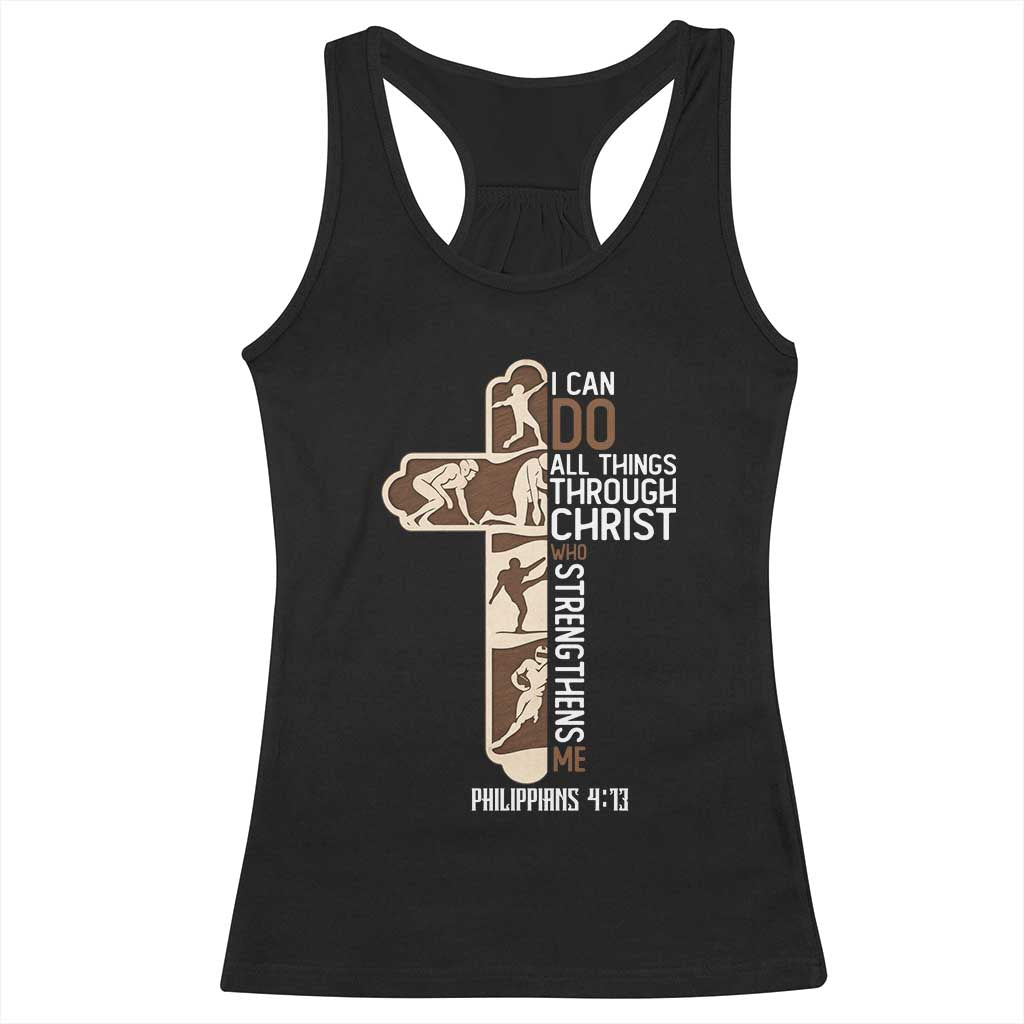 Christian Football Player Gift Racerback Tank Top God Gives Me Strength - Print Your Wear