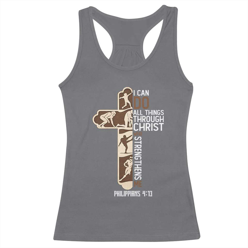 Christian Football Player Gift Racerback Tank Top God Gives Me Strength TS12 Charcoal Print Your Wear