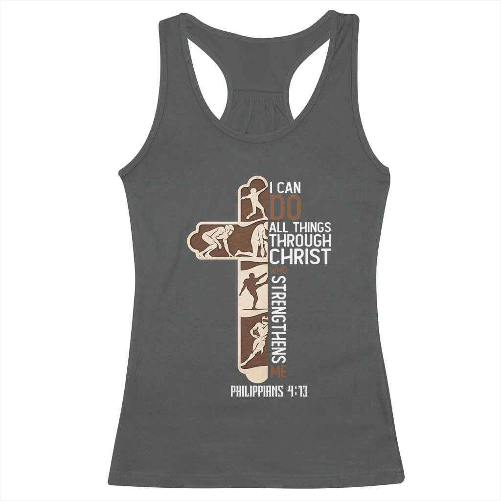 Christian Football Player Gift Racerback Tank Top God Gives Me Strength TS12 Dark Heather Print Your Wear