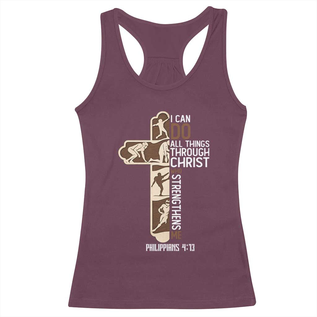 Christian Football Player Gift Racerback Tank Top God Gives Me Strength TS12 Maroon Print Your Wear