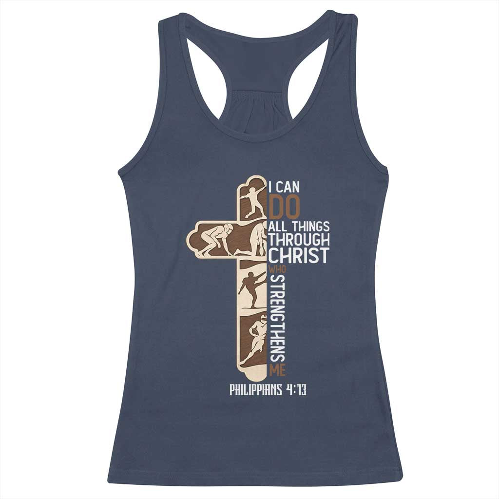 Christian Football Player Gift Racerback Tank Top God Gives Me Strength TS12 Navy Print Your Wear