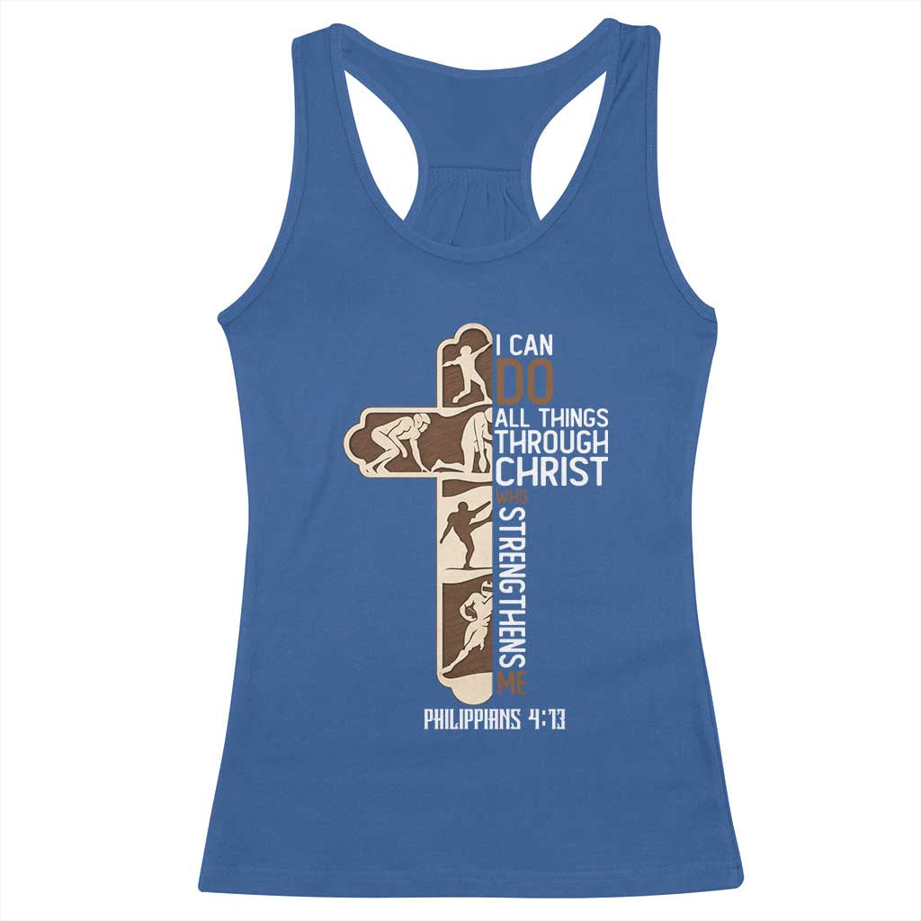 Christian Football Player Gift Racerback Tank Top God Gives Me Strength TS12 Royal Blue Print Your Wear