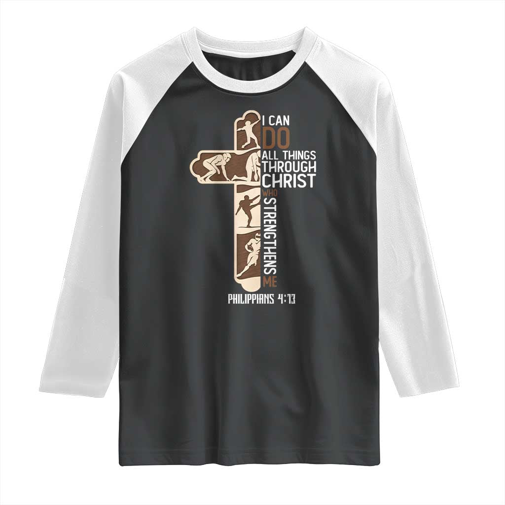 Christian Football Player Gift Raglan Shirt God Gives Me Strength TS12 Black White Print Your Wear
