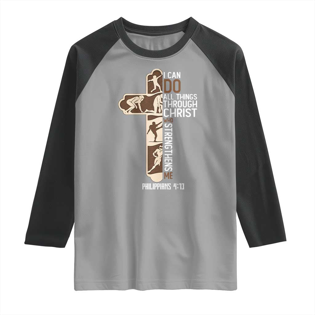 Christian Football Player Gift Raglan Shirt God Gives Me Strength TS12 Sport Gray Black Print Your Wear