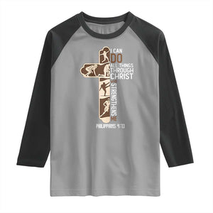 Christian Football Player Gift Raglan Shirt God Gives Me Strength TS12 Sport Gray Black Print Your Wear