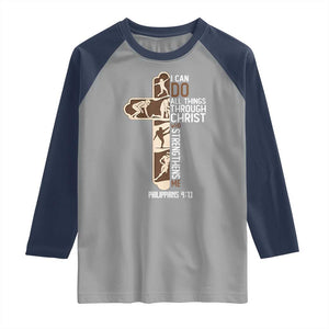 Christian Football Player Gift Raglan Shirt God Gives Me Strength TS12 Sport Gray Navy Print Your Wear