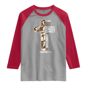 Christian Football Player Gift Raglan Shirt God Gives Me Strength TS12 Sport Gray Red Print Your Wear