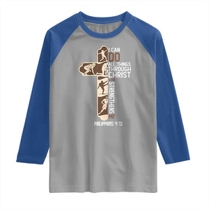 Christian Football Player Gift Raglan Shirt God Gives Me Strength TS12 Sport Gray Royal Print Your Wear