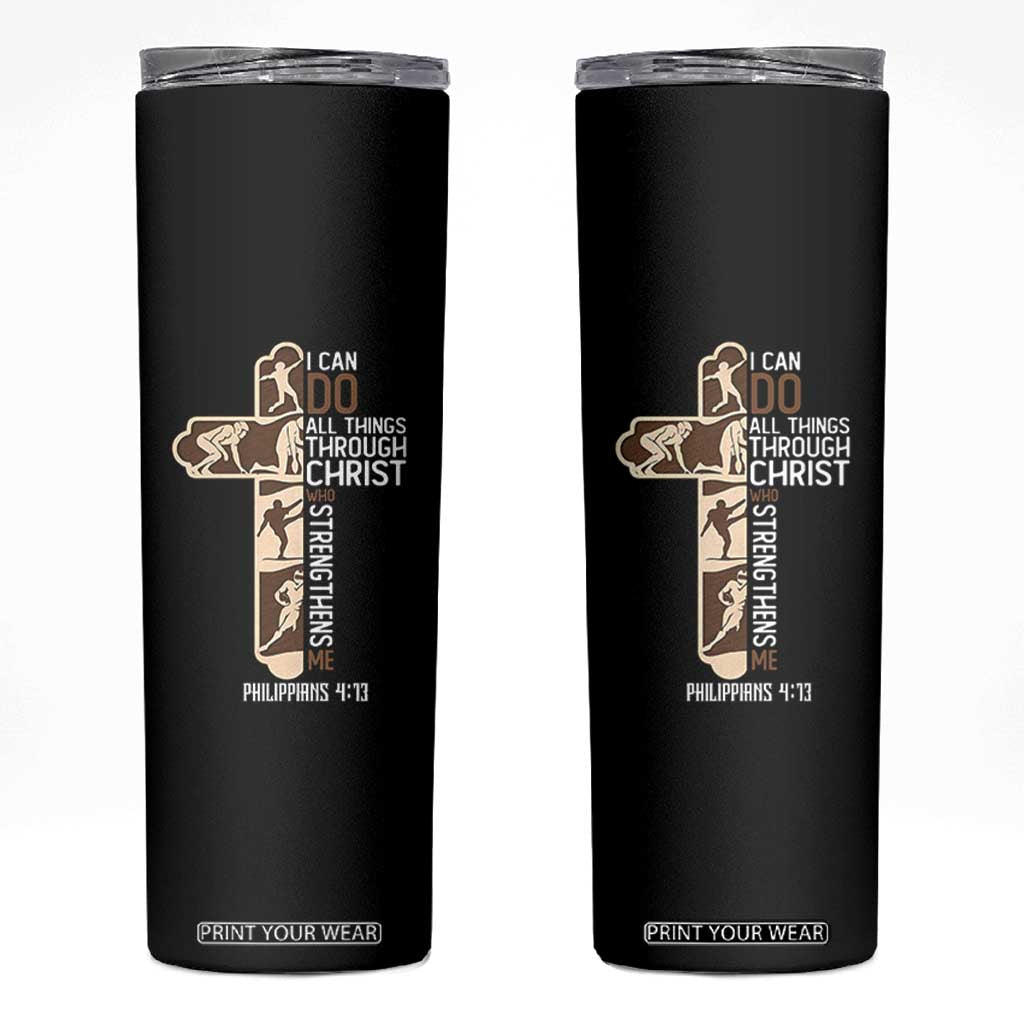 Christian Football Player Gift Skinny Tumbler God Gives Me Strength TS12 Black Print Your Wear