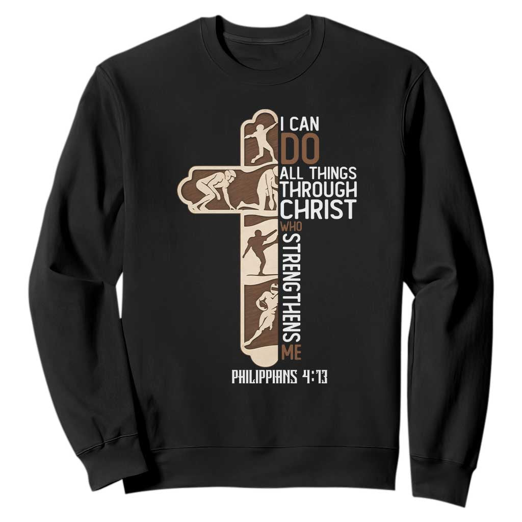 Christian Football Player Gift Sweatshirt God Gives Me Strength - Print Your Wear