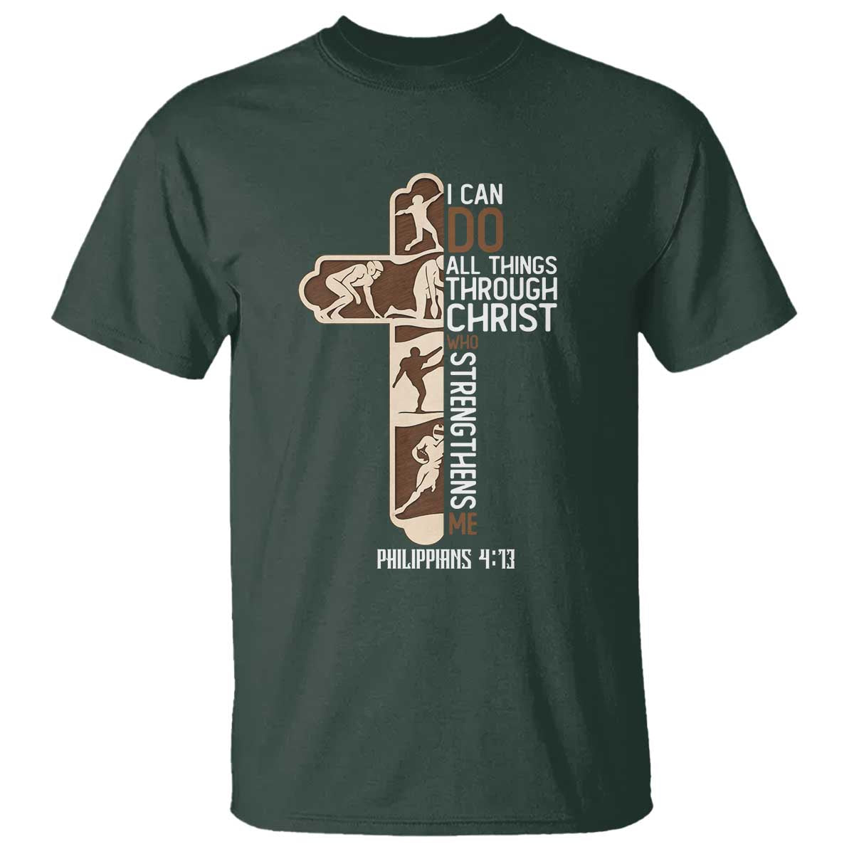 Christian Football Player Gift T Shirt God Gives Me Strength TS12 Dark Forest Green Print Your Wear