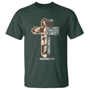 Christian Football Player Gift T Shirt God Gives Me Strength TS12 Dark Forest Green Print Your Wear