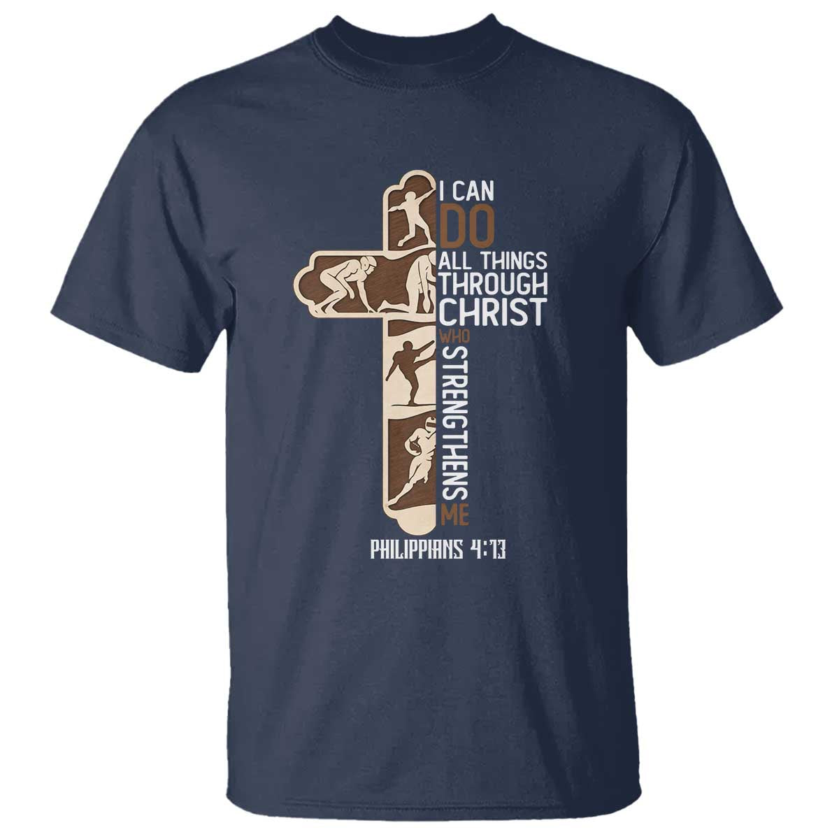 Christian Football Player Gift T Shirt God Gives Me Strength TS12 Navy Print Your Wear