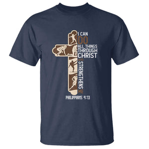 Christian Football Player Gift T Shirt God Gives Me Strength TS12 Navy Print Your Wear