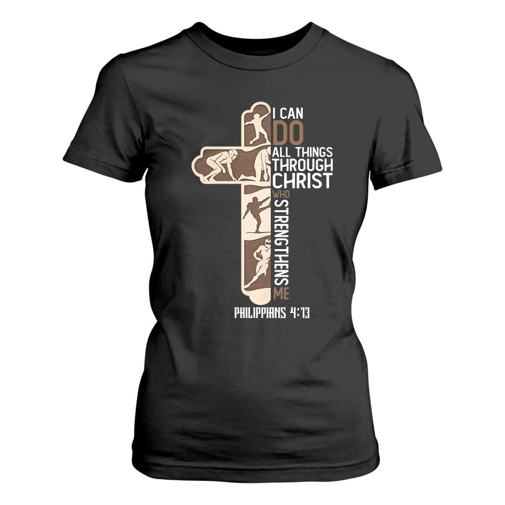 Christian Football Player Gift T Shirt For Women God Gives Me Strength TS12 Black Print Your Wear