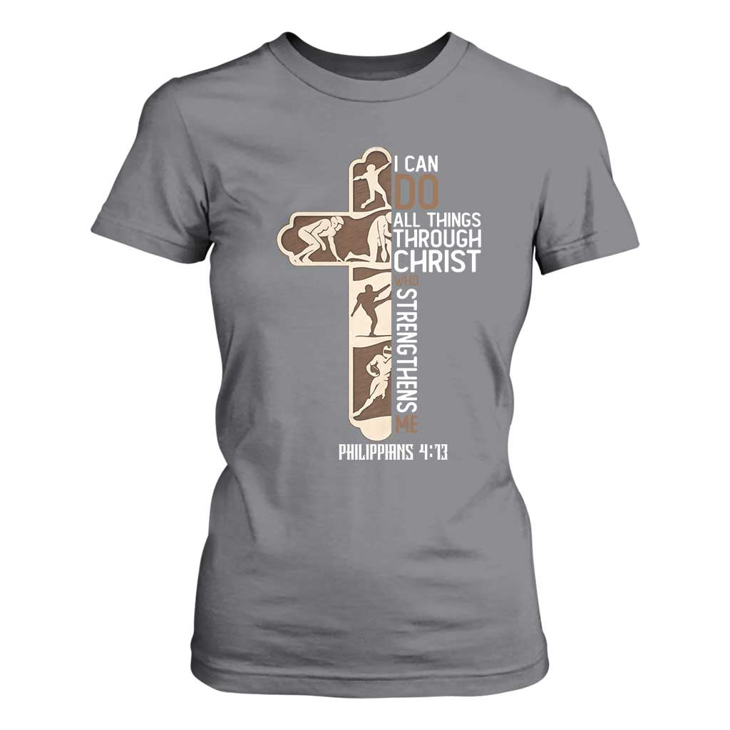 Christian Football Player Gift T Shirt For Women God Gives Me Strength TS12 Charcoal Print Your Wear