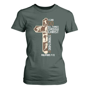 Christian Football Player Gift T Shirt For Women God Gives Me Strength TS12 Dark Forest Green Print Your Wear