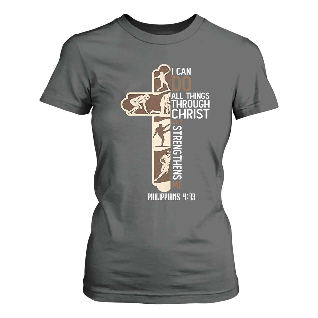 Christian Football Player Gift T Shirt For Women God Gives Me Strength TS12 Dark Heather Print Your Wear