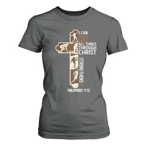 Christian Football Player Gift T Shirt For Women God Gives Me Strength TS12 Dark Heather Print Your Wear