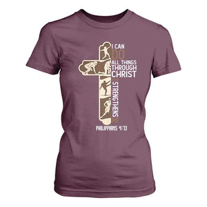 Christian Football Player Gift T Shirt For Women God Gives Me Strength TS12 Maroon Print Your Wear