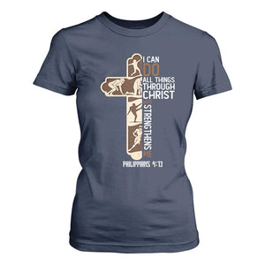 Christian Football Player Gift T Shirt For Women God Gives Me Strength TS12 Navy Print Your Wear