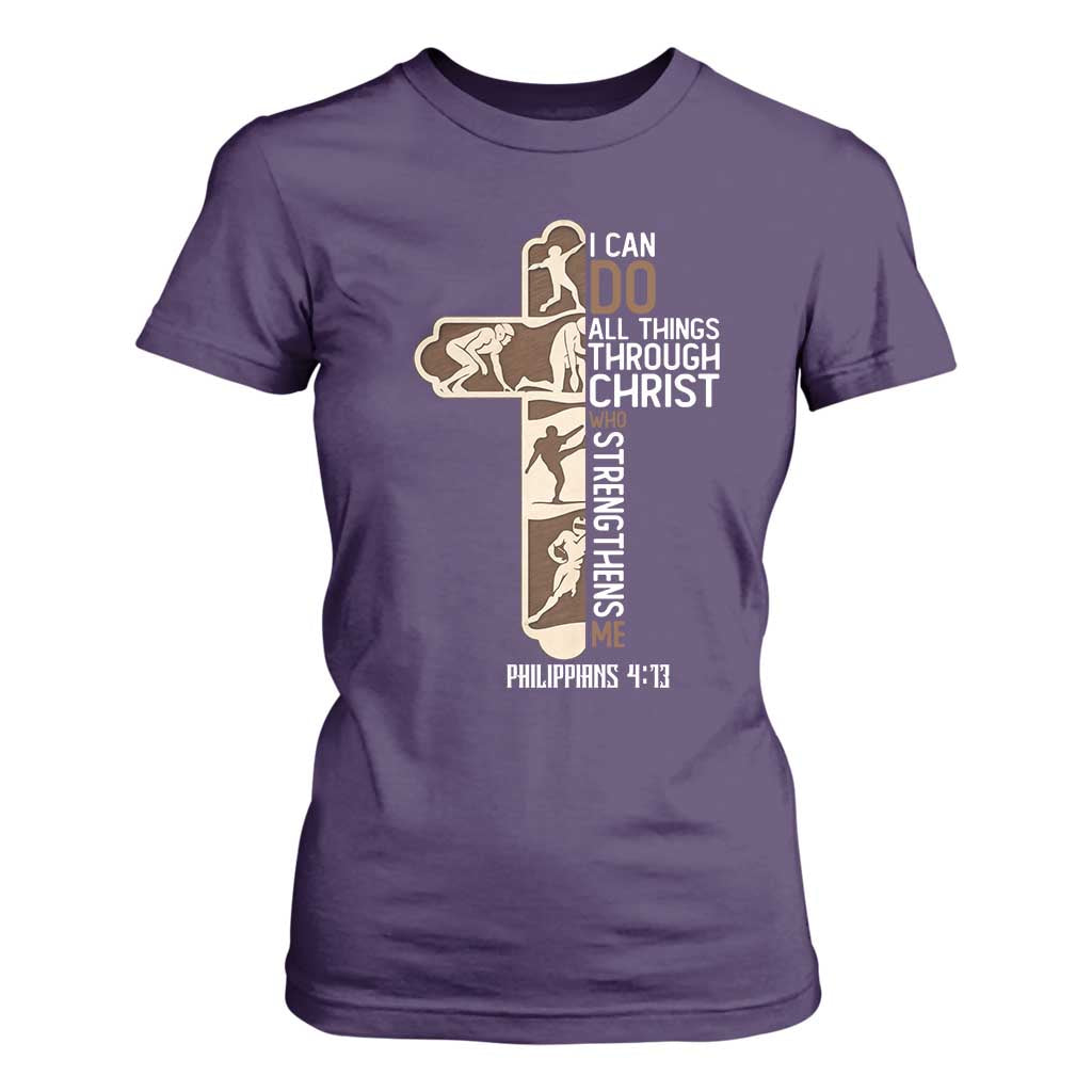 Christian Football Player Gift T Shirt For Women God Gives Me Strength TS12 Purple Print Your Wear