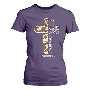 Christian Football Player Gift T Shirt For Women God Gives Me Strength TS12 Purple Print Your Wear