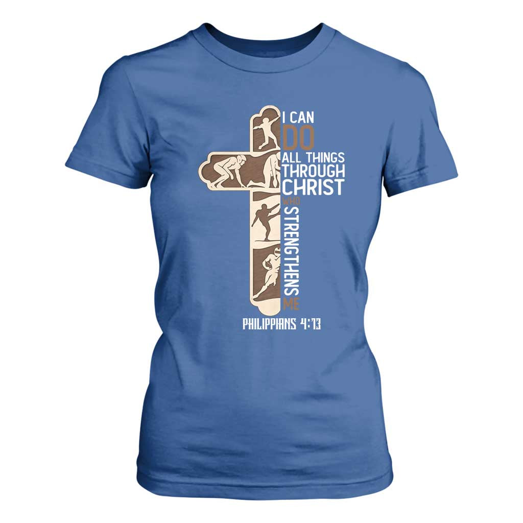 Christian Football Player Gift T Shirt For Women God Gives Me Strength TS12 Royal Blue Print Your Wear