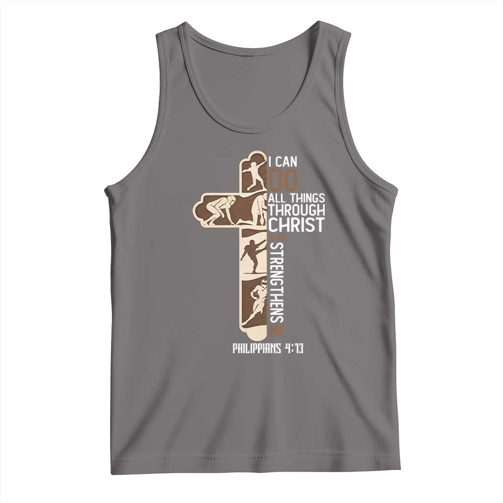Christian Football Player Gift Tank Top God Gives Me Strength TS12 Deep Heather Print Your Wear