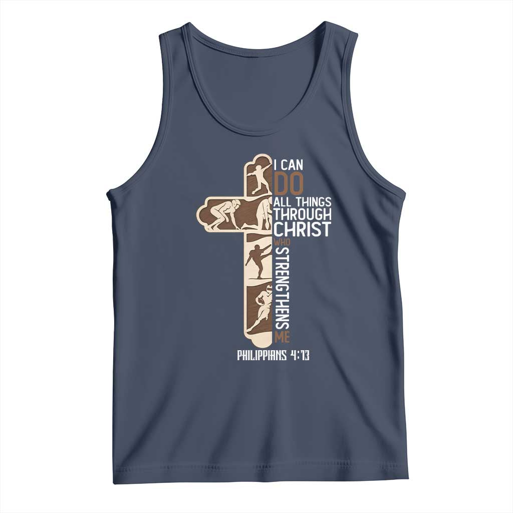 Christian Football Player Gift Tank Top God Gives Me Strength TS12 Navy Print Your Wear