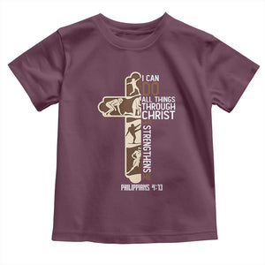 Christian Football Player Gift Toddler T Shirt God Gives Me Strength TS12 Maroon Print Your Wear
