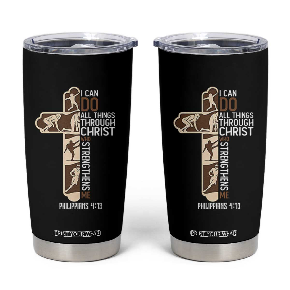 Christian Football Player Gift Tumbler Cup God Gives Me Strength - Print Your Wear