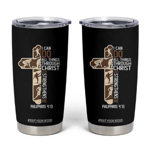 Christian Football Player Gift Tumbler Cup God Gives Me Strength - Print Your Wear