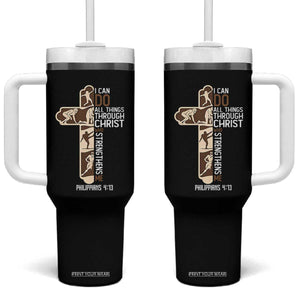 Christian Football Player Gift Tumbler With Handle God Gives Me Strength TS12 One Size: 40 oz Black Print Your Wear