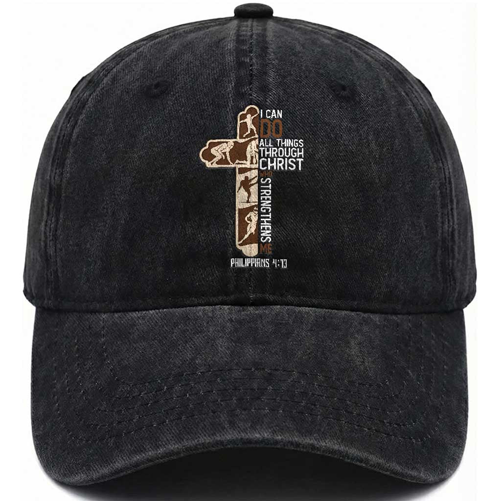 Christian Football Player Gift Washed Cotton Baseball Cap God Gives Me Strength TS12 Print Your Wear