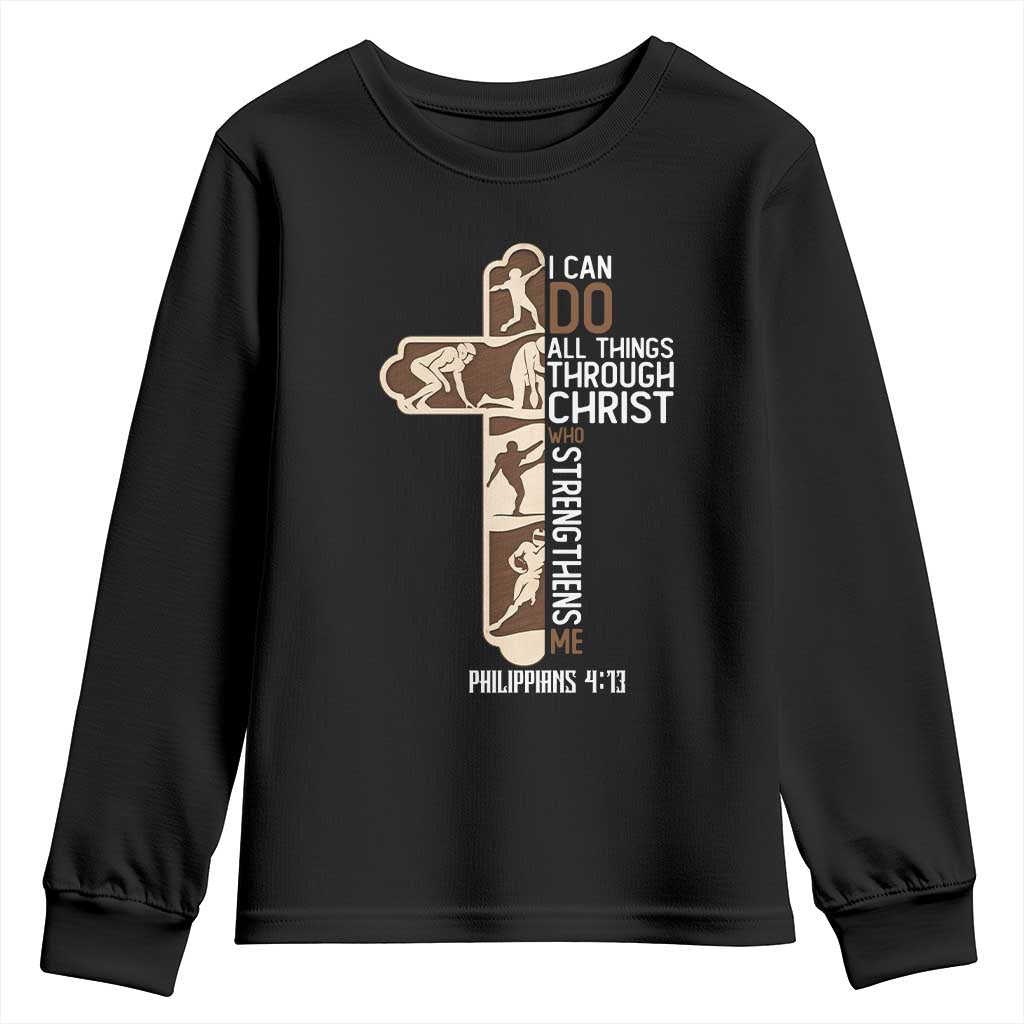 Christian Football Player Gift Youth Sweatshirt God Gives Me Strength TS12 Black Print Your Wear