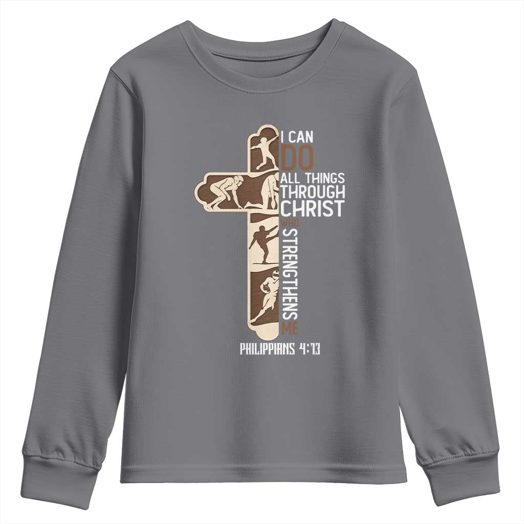 Christian Football Player Gift Youth Sweatshirt God Gives Me Strength TS12 Charcoal Print Your Wear