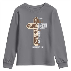 Christian Football Player Gift Youth Sweatshirt God Gives Me Strength TS12 Charcoal Print Your Wear