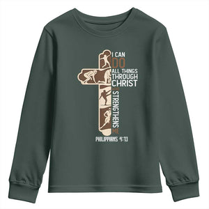 Christian Football Player Gift Youth Sweatshirt God Gives Me Strength TS12 Dark Forest Green Print Your Wear