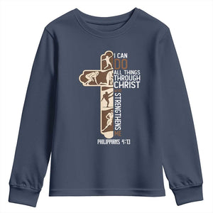 Christian Football Player Gift Youth Sweatshirt God Gives Me Strength TS12 Navy Print Your Wear