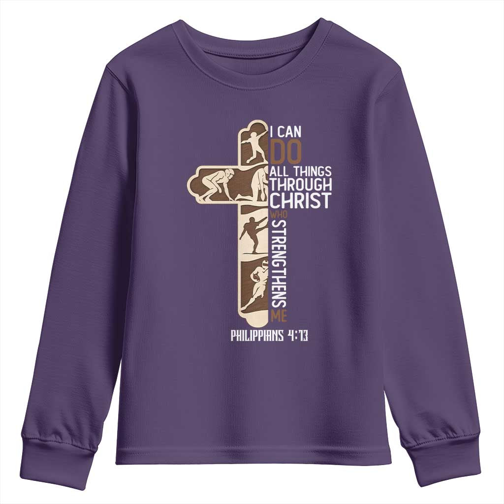 Christian Football Player Gift Youth Sweatshirt God Gives Me Strength TS12 Purple Print Your Wear
