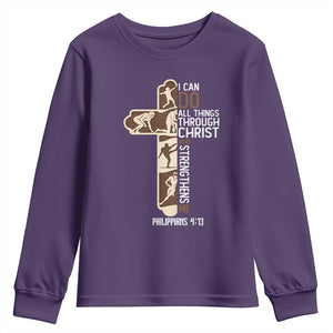 Christian Football Player Gift Youth Sweatshirt God Gives Me Strength TS12 Purple Print Your Wear