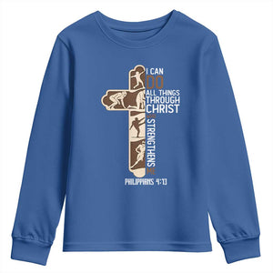 Christian Football Player Gift Youth Sweatshirt God Gives Me Strength TS12 Royal Blue Print Your Wear