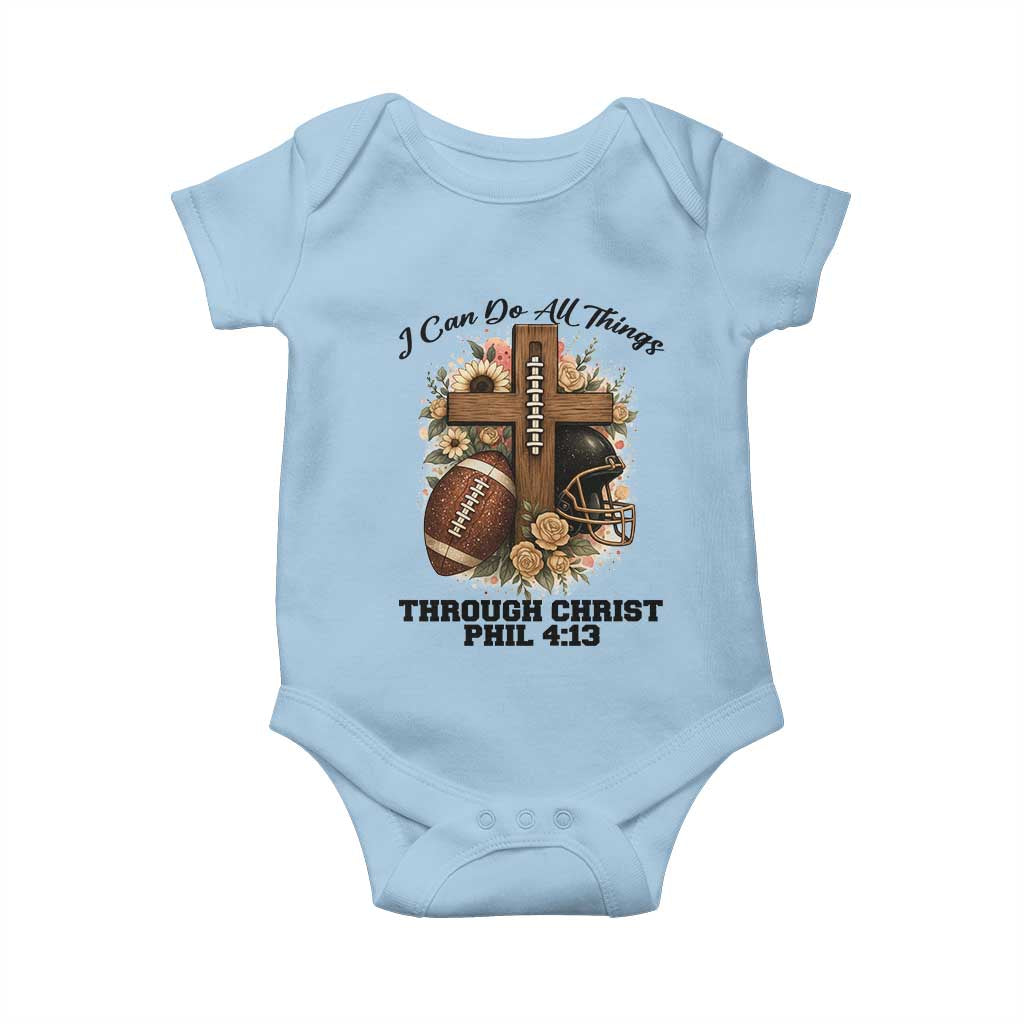 Christian Motivation Gift Baby Onesie I Can Do All Things Through Christ Bible Verse TS12 Light Blue Print Your Wear